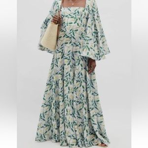 Agua by Agua Bendita Women's Blue Linen Floral Cumbia A-Line Dress Size M